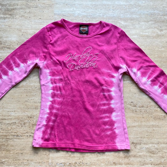 Harley Davidson Women’s Shirt Long Sleeve Pink Tie Dye Ocean City Md Size Small - Picture 2 of 6